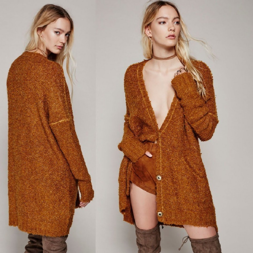 Free People boucle cardigan rust color